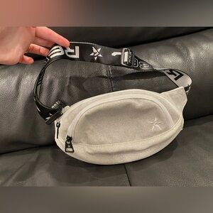 REBEL Fanny Pack Waist Belt Bag Opalescent Sparkly White Two Zipper Pouches 9"